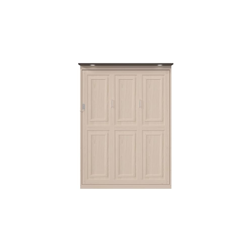 MERITLINE Queen Murphy Bed with LED, Farmhouse Solid Wood Vertical Murphy Wall Bed Cabinet for Adults (Natural Wood)