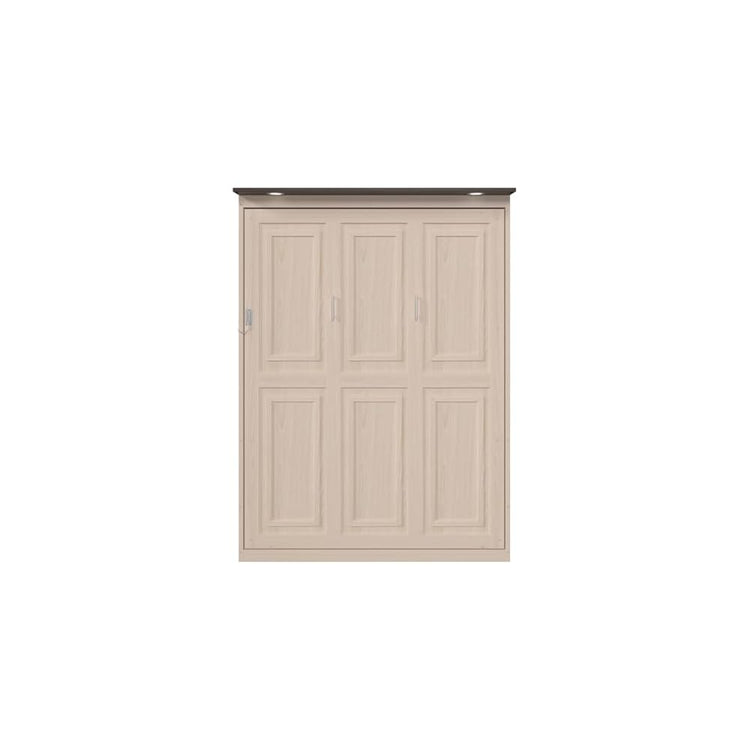 MERITLINE Queen Murphy Bed with LED, Farmhouse Solid Wood Vertical Murphy Wall Bed Cabinet for Adults (Natural Wood)
