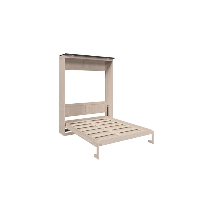MERITLINE Queen Murphy Bed with LED, Farmhouse Solid Wood Vertical Murphy Wall Bed Cabinet for Adults (Natural Wood)