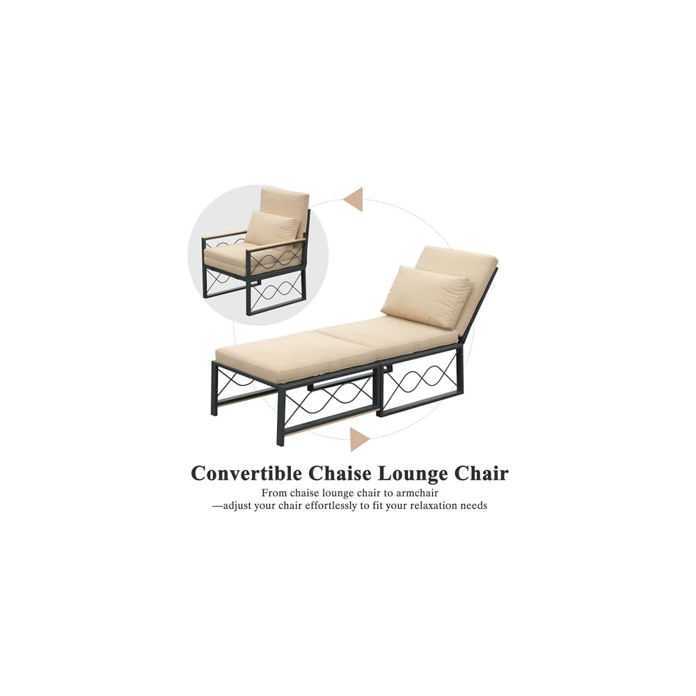 AECOJOY Outdoor Patio Chaise Lounge Chair Set of 2 with Cushion, Beige