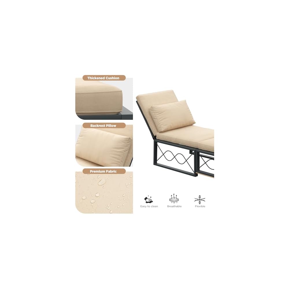 AECOJOY Outdoor Patio Chaise Lounge Chair Set of 2 with Cushion, Beige