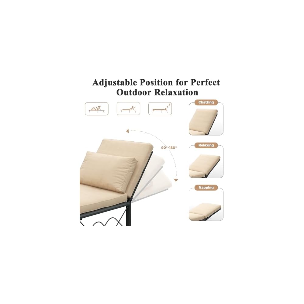 AECOJOY Outdoor Patio Chaise Lounge Chair Set of 2 with Cushion, Beige
