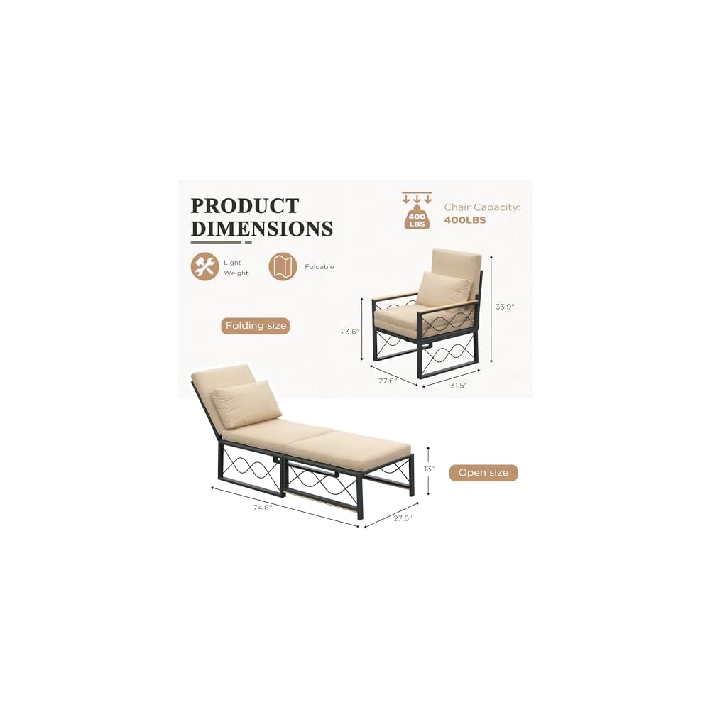 AECOJOY Outdoor Patio Chaise Lounge Chair Set of 2 with Cushion, Beige