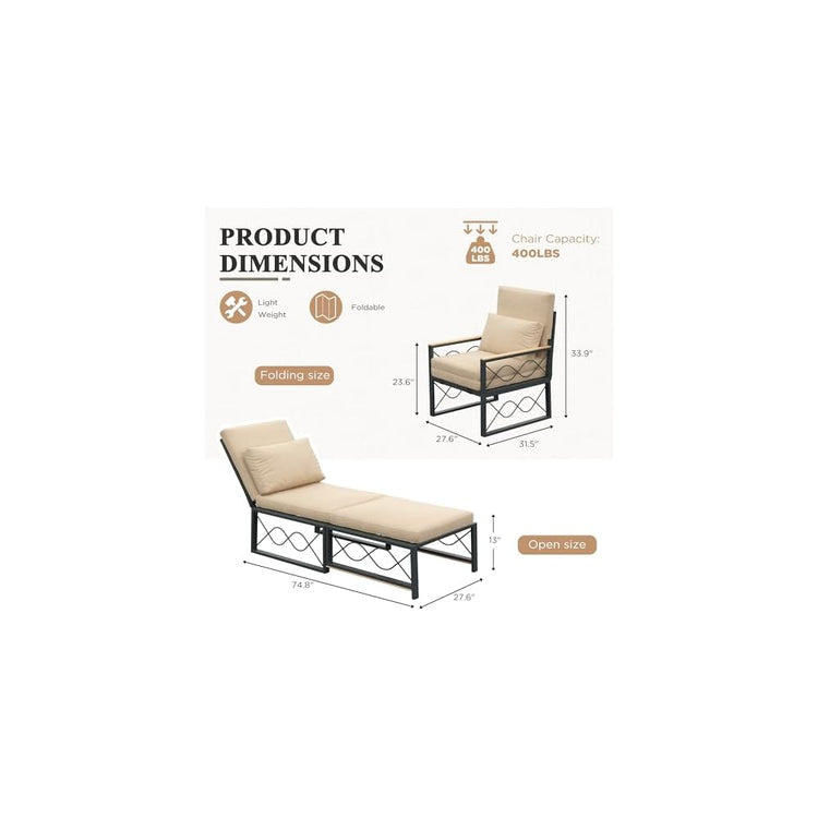 AECOJOY Outdoor Patio Chaise Lounge Chair Set of 2 with Cushion, Beige