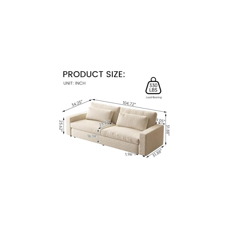 Guyii 104.72" Oversized Sofa, Extra-Wide & Deep Loveseat Sofa, 3 Seater Sofa with 2 Pillows, Modern Polyester Sofa Couch for Living Room, Bedroom, Home, 330 Lbs Capacity