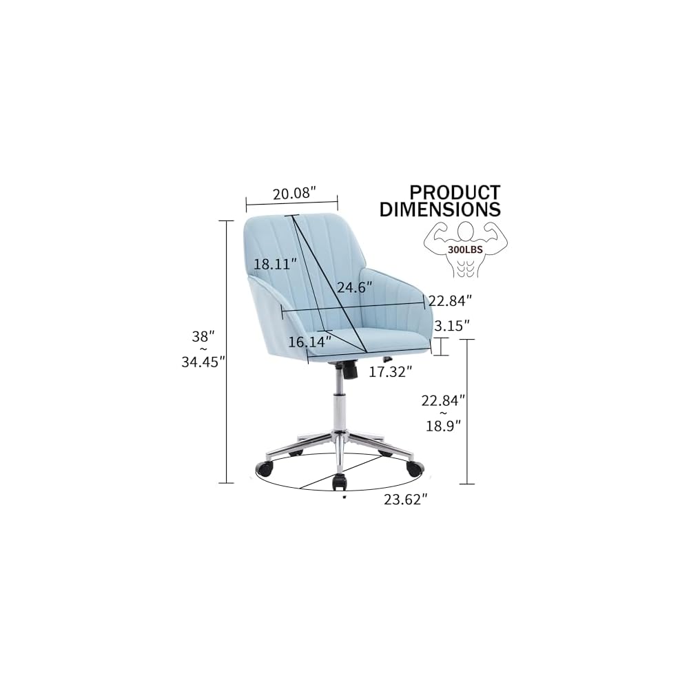 Ergonomic Home Office Chair - Velvet Criss Cross Computer Desk Chair, Mid-Back 360° Rolling PC Chairs, Modern Height Adjustable with Comfy Lumbar & Fixed Armrest for Study Vanity Gaming Blue
