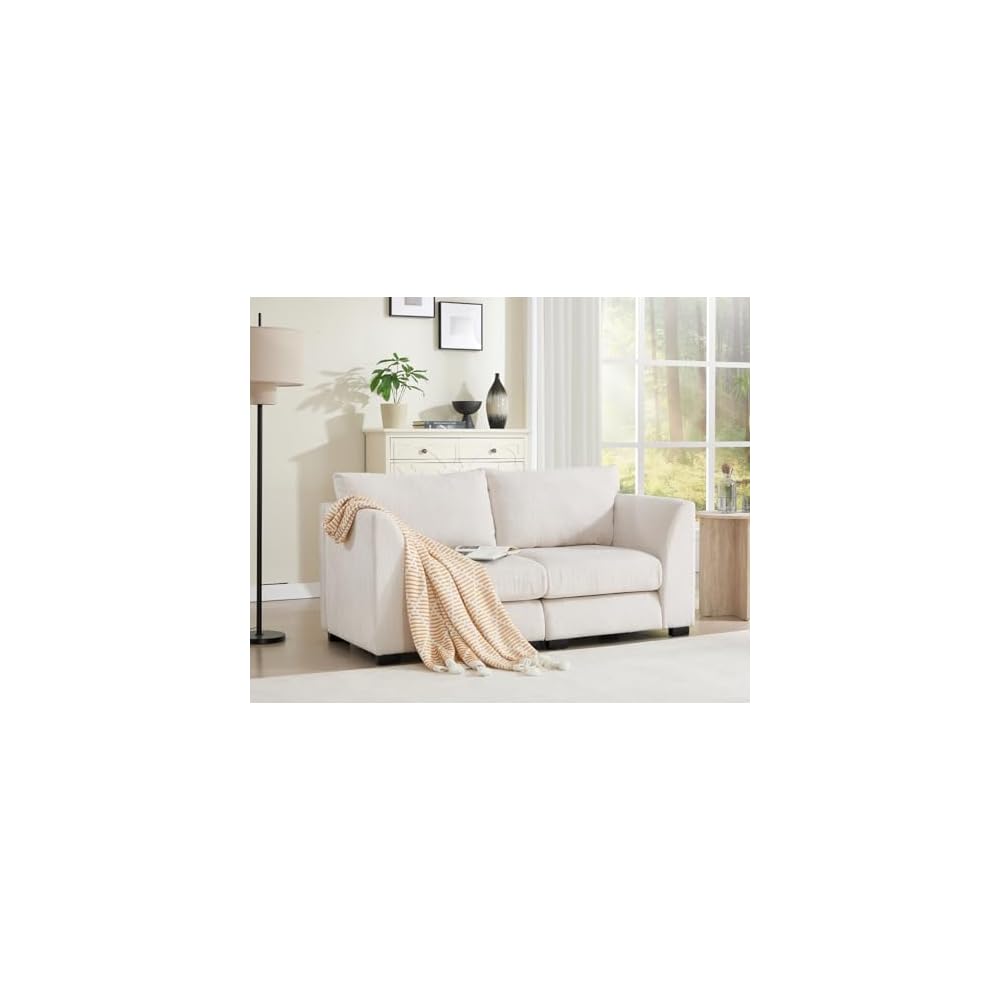 CIMOTA 60" Cloud Couch Modular Loveseat Sofa, Fabric 2-Seater Couches with Deep Seats & Wood Frame, Modern Sectional Sofa for Apartment/Office/Small Living Rooms, White