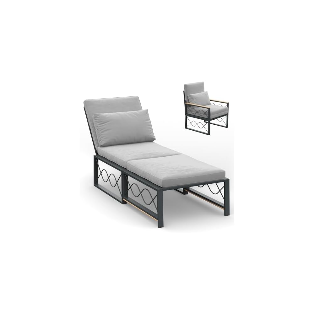 AECOJOY Outdoor Patio Chaise Lounge Chair Set of 2 with Cushion, Beige