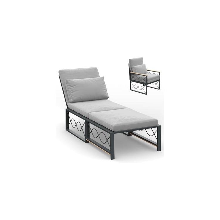 AECOJOY Outdoor Patio Chaise Lounge Chair Set of 2 with Cushion, Beige