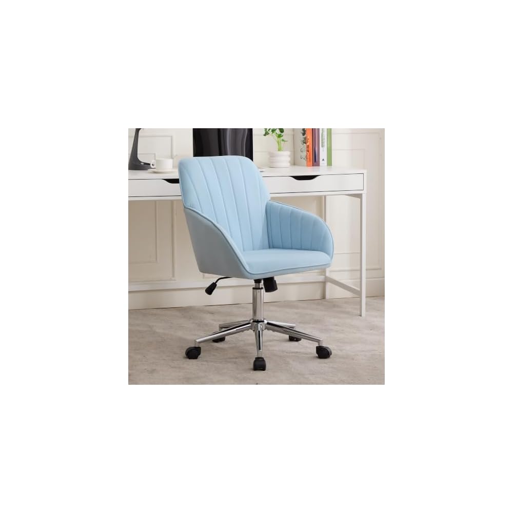 Ergonomic Home Office Chair - Velvet Criss Cross Computer Desk Chair, Mid-Back 360° Rolling PC Chairs, Modern Height Adjustable with Comfy Lumbar & Fixed Armrest for Study Vanity Gaming Blue