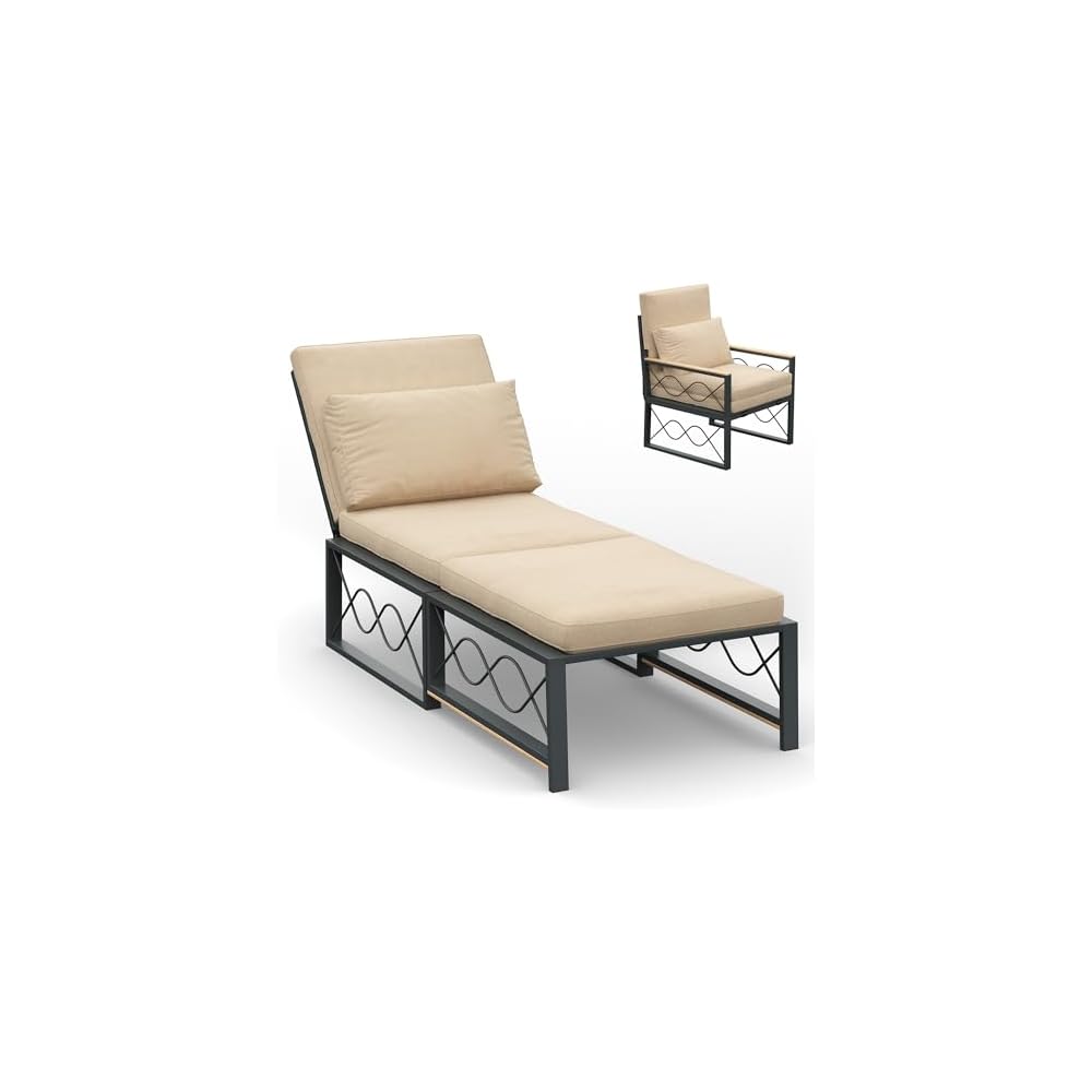 AECOJOY Outdoor Patio Chaise Lounge Chair Set of 2 with Cushion, Beige