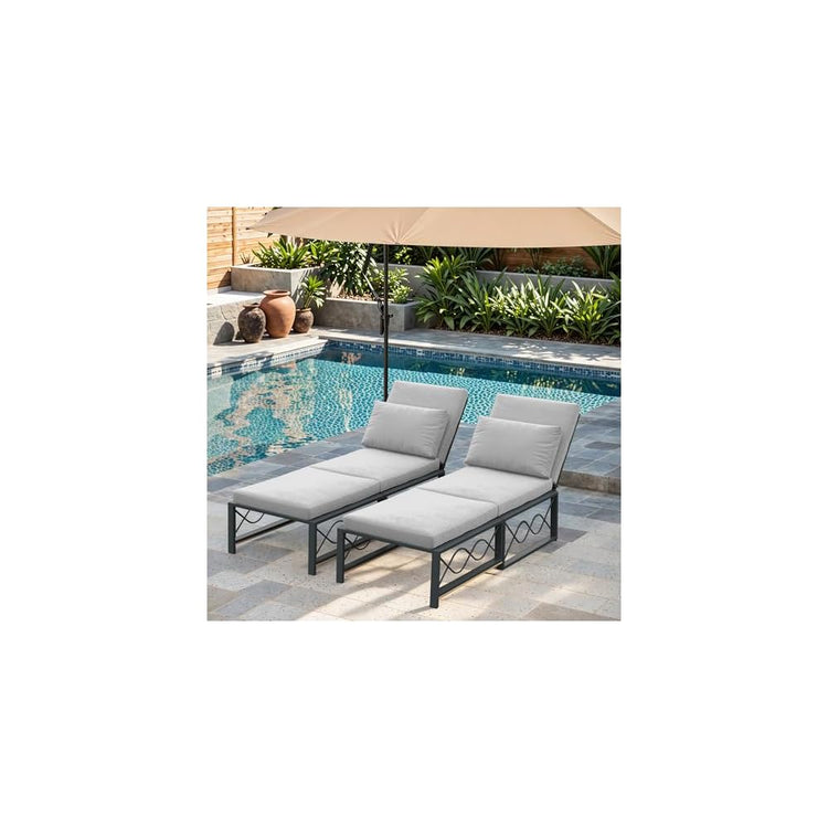 AECOJOY Outdoor Patio Chaise Lounge Chair Set of 2 with Cushion, Beige