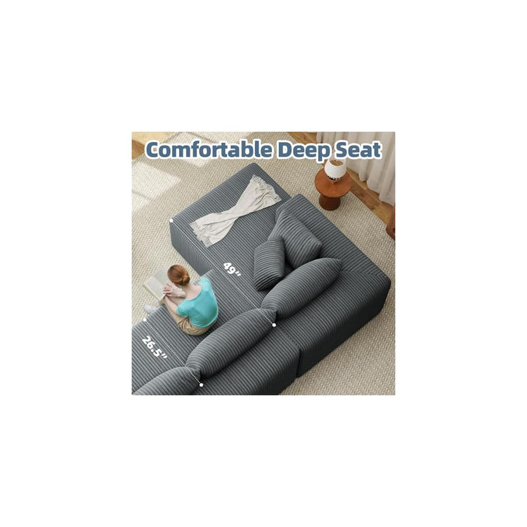 134'' Cloud Couch U-Shaped Sectional Sofa, Corduroy Boneless Couches