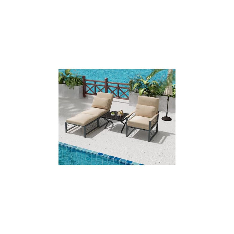 AECOJOY Outdoor Patio Chaise Lounge Chair Set of 2 with Cushion, Beige