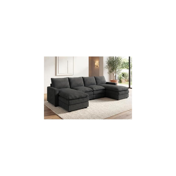 HONBAY Corduroy U Shaped Sectional Sofa with Deep Seat Couch,Grey