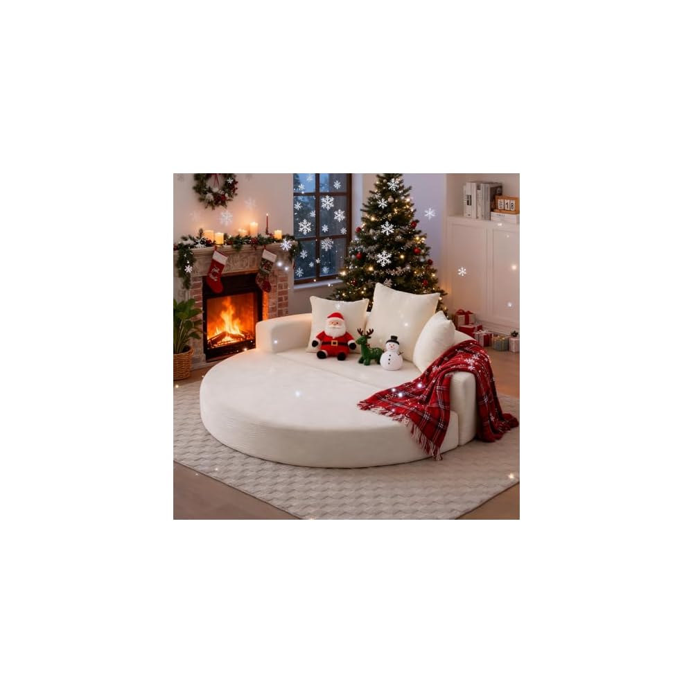 Anwick 67" Convertible Sleeper Sofa Bed Upholstered Round, White Boneless Folding Sofa Bed Couch for Living Room Oversized Round Reading Chair for Bedroom Apartment