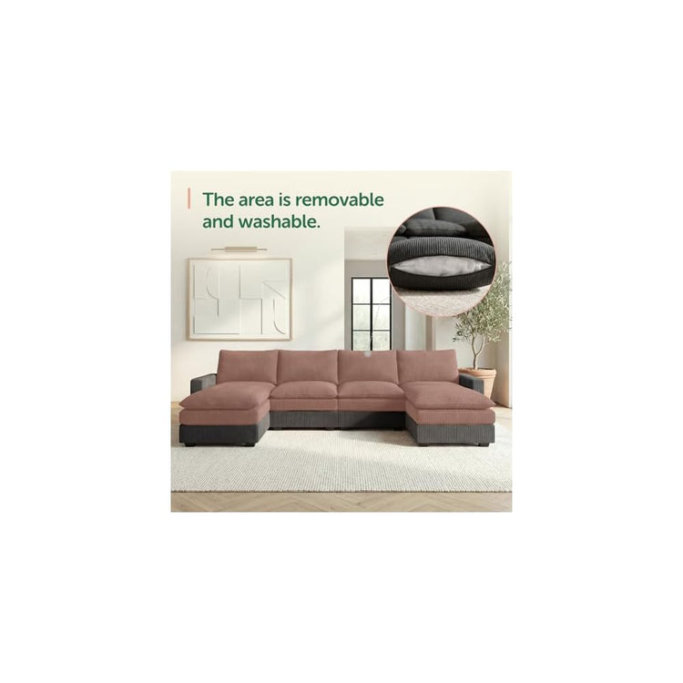 HONBAY Corduroy U Shaped Sectional Sofa with Deep Seat Couch,Grey