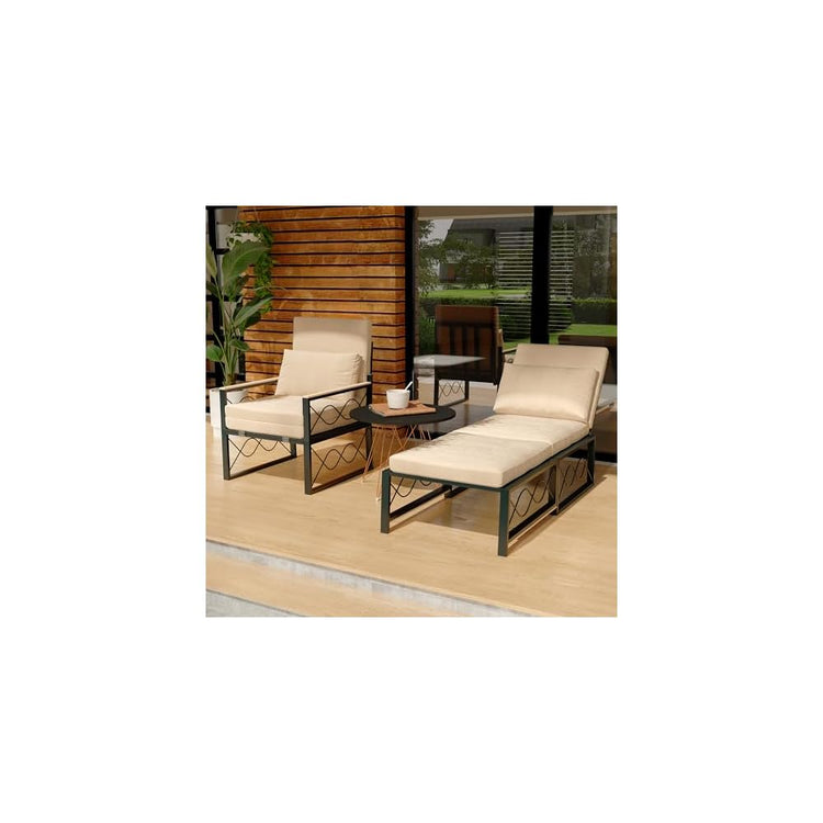 AECOJOY Outdoor Patio Chaise Lounge Chair Set of 2 with Cushion, Beige