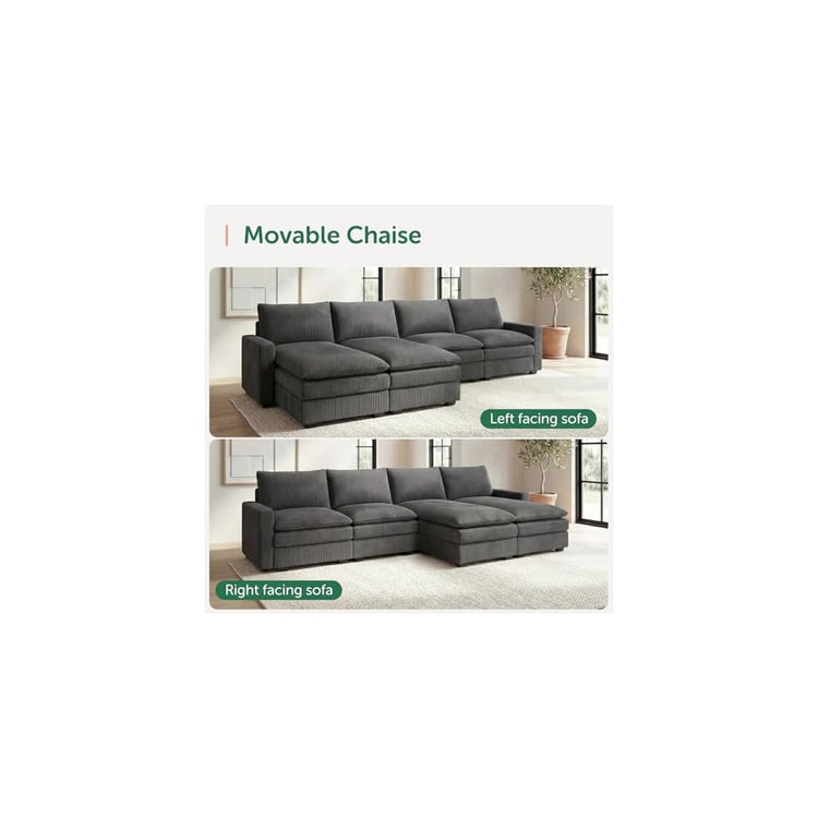 HONBAY Corduroy U Shaped Sectional Sofa with Deep Seat Couch,Grey