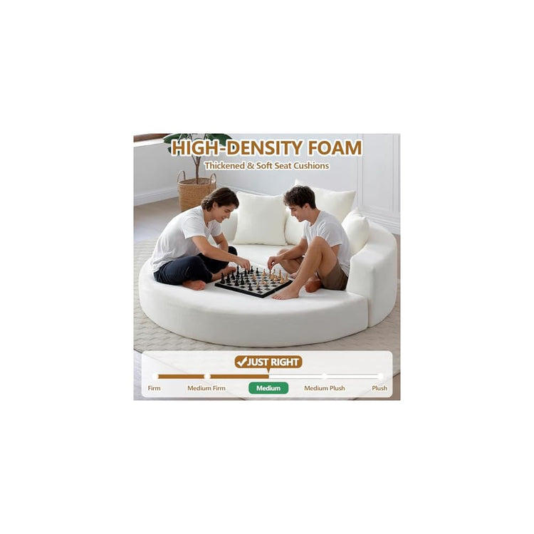 Anwick 67" Convertible Sleeper Sofa Bed Upholstered Round, White Boneless Folding Sofa Bed Couch for Living Room Oversized Round Reading Chair for Bedroom Apartment