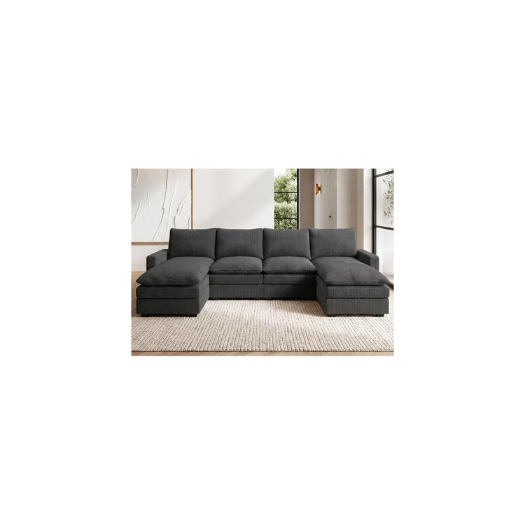 HONBAY Corduroy U Shaped Sectional Sofa with Deep Seat Couch,Grey