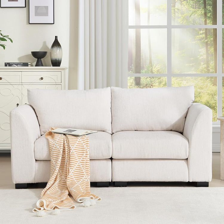 CIMOTA 60" Cloud Couch Modular Loveseat Sofa, Fabric 2-Seater Couches with Deep Seats & Wood Frame, Modern Sectional Sofa for Apartment/Office/Small Living Rooms, White