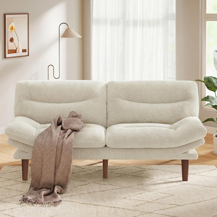 Pipishell 75" Convertible Futon Sofa Bed with Adjustable Armrests, White
