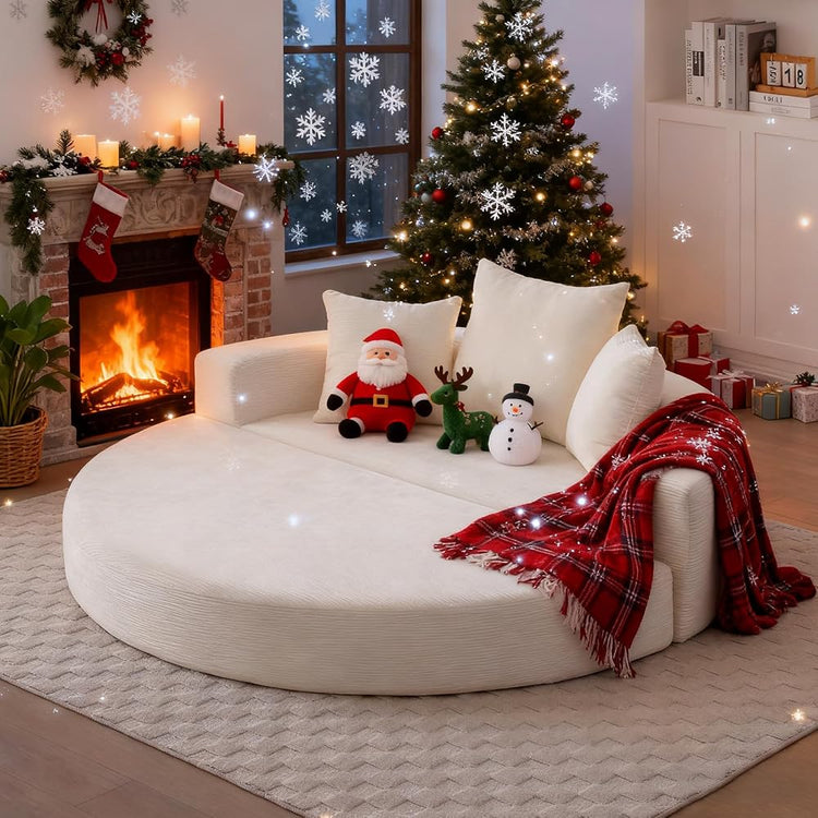 Anwick 67" Convertible Sleeper Sofa Bed Upholstered Round, White Boneless Folding Sofa Bed Couch for Living Room Oversized Round Reading Chair for Bedroom Apartment